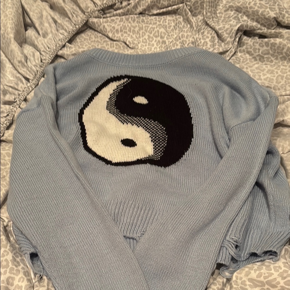No Boundaries Blue Crew Neck Sweater with Yin Yang Design